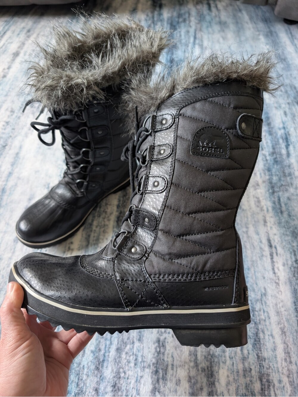 Sorel Tofino II Snow Boots Womens Size 8.5 Black Waterproof Faux Fur Insulated